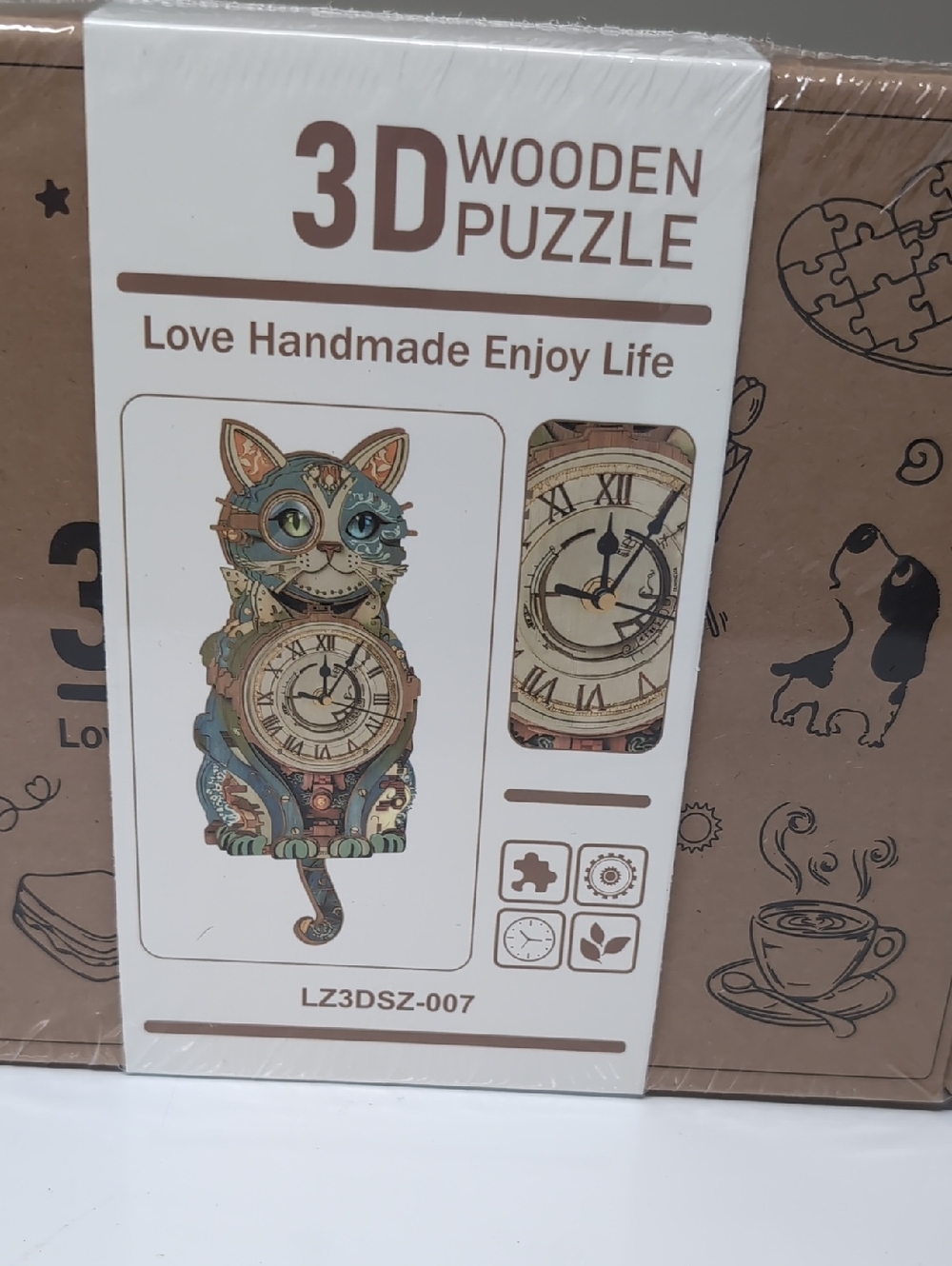 3D Wooden Cat Clock Puzzle New